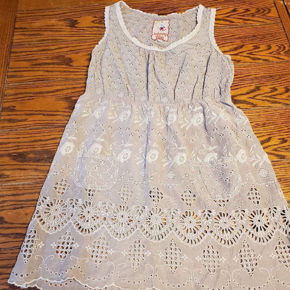 Johnny Was grey eyelet sleeveless tunic  sz XS